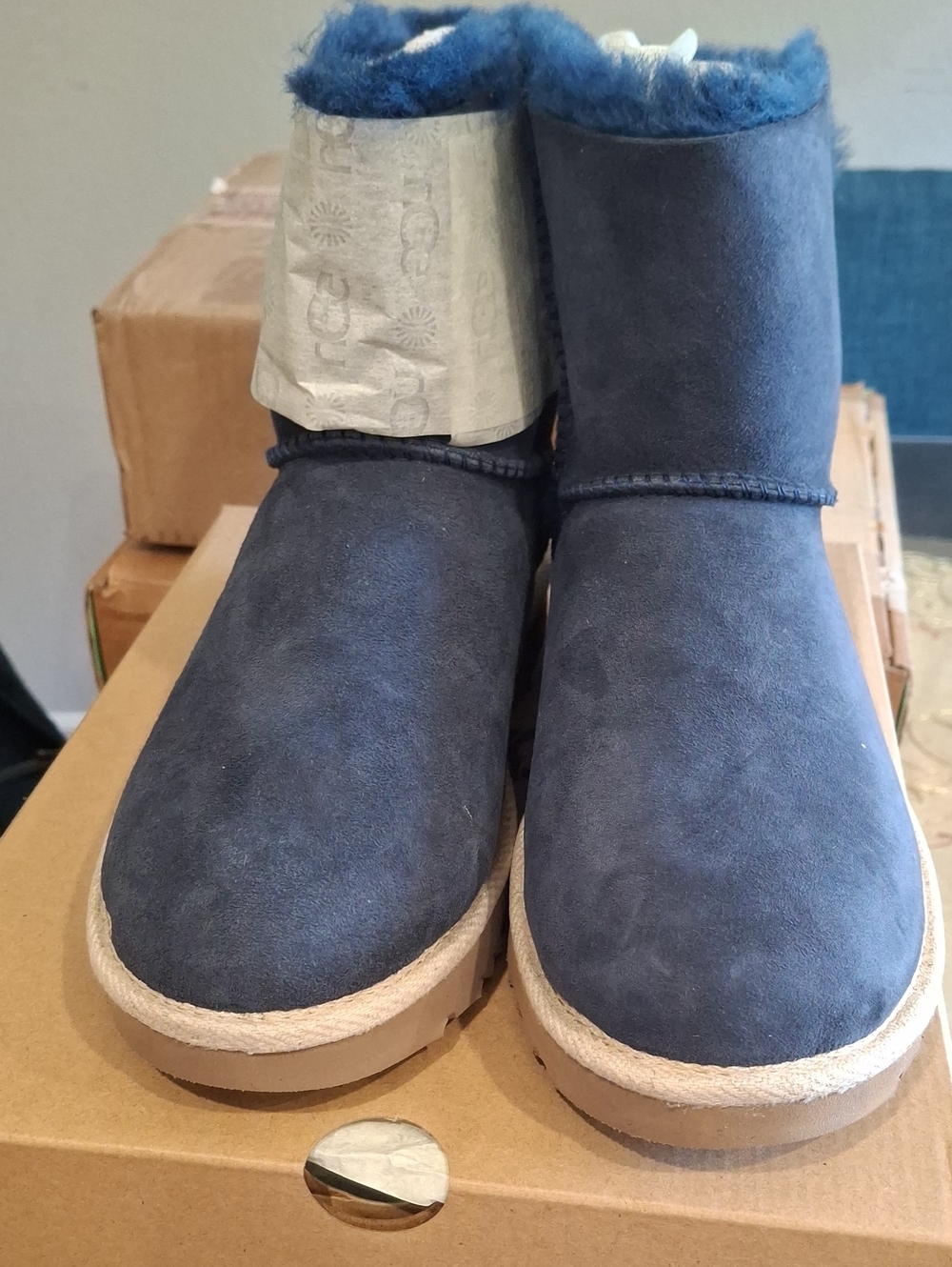 UGG Short Navy Suede Women’s Slipper Boots